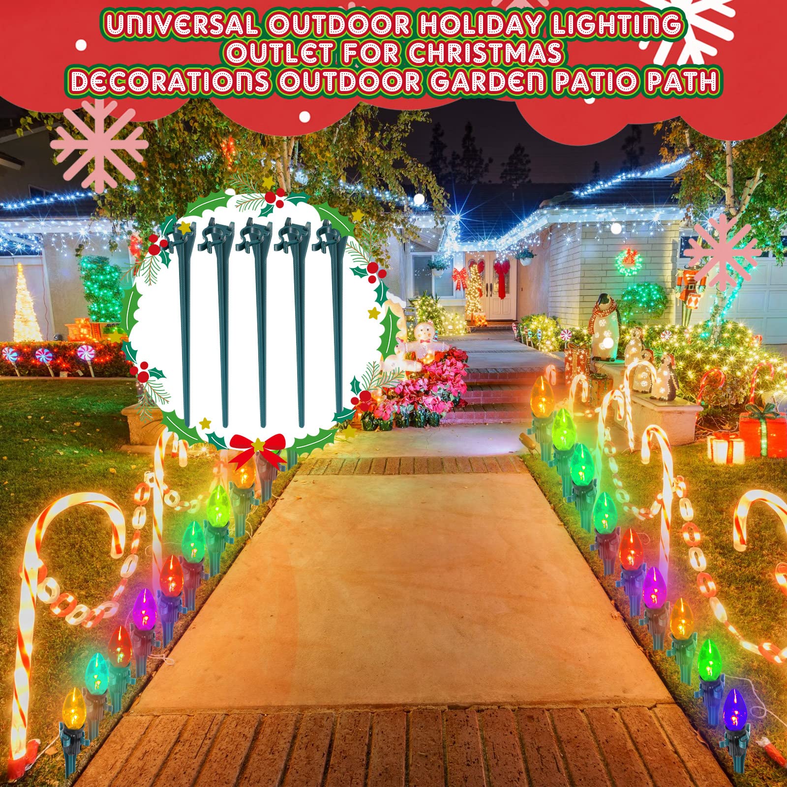 Estacas de luz de Navidad universales para patio, césped, estacas de luz para luces C7 C9, caminos (marrón, 400 piezas)
