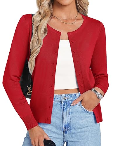 GRACE KARIN Women's Long Sleeve Button Down Crew Neck Classic