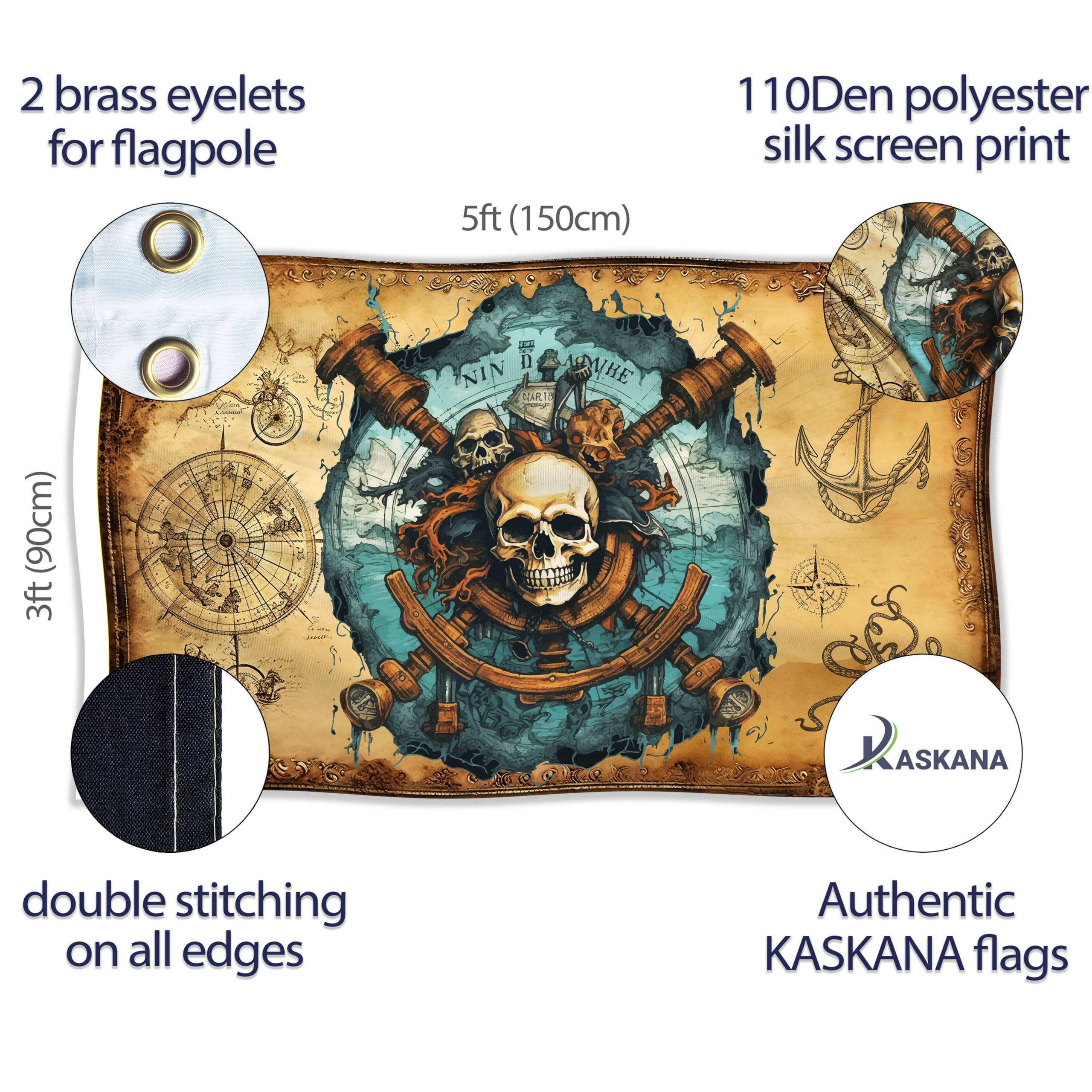 Bandiera Pirati Jolly Roger 90x150cm – Grande Bandiera Per Bambini Con Stampa Vivida E Occhielli In Ottone – Perfetta Per Feste E Giochi A Tema Pirata