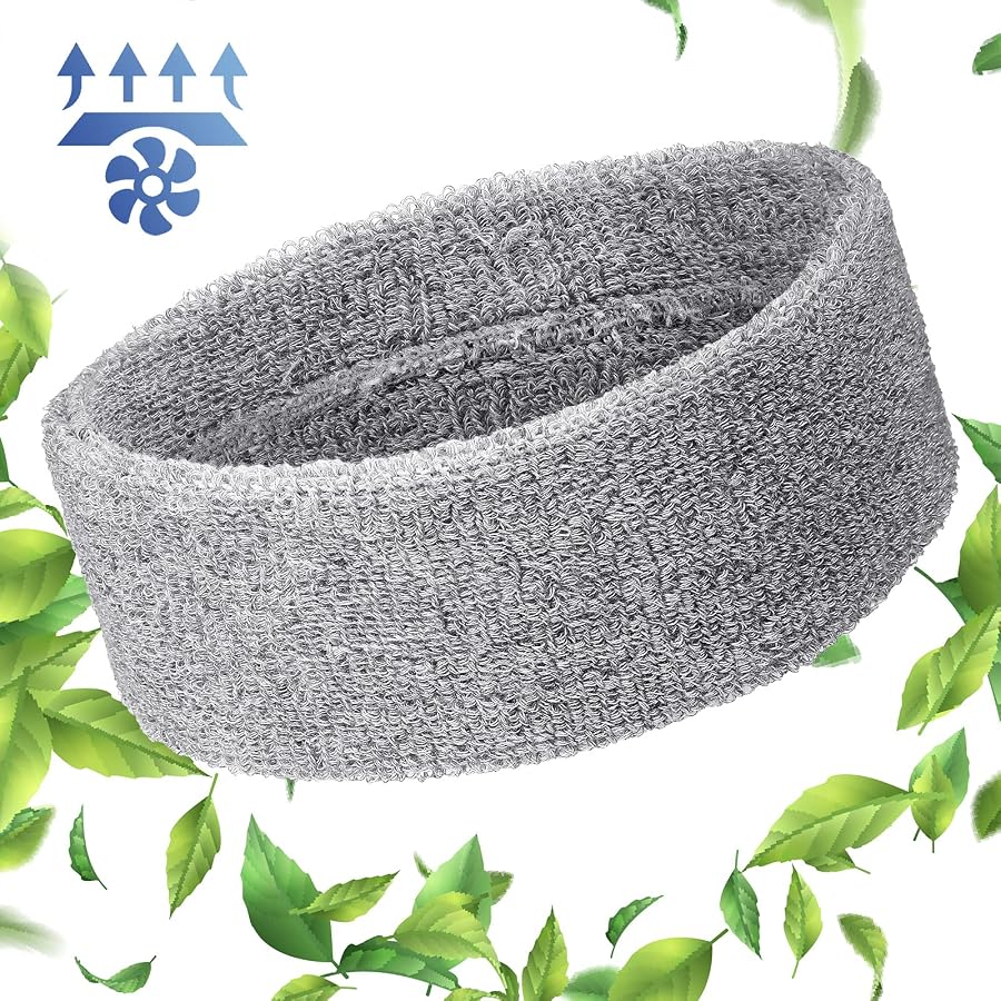 SATINIOR Unisex Adult Sweatband Headbands Moisture Wicking Athletic Terry Cloth Sweat-Wicking Sport Elastic Headband (Gray)
