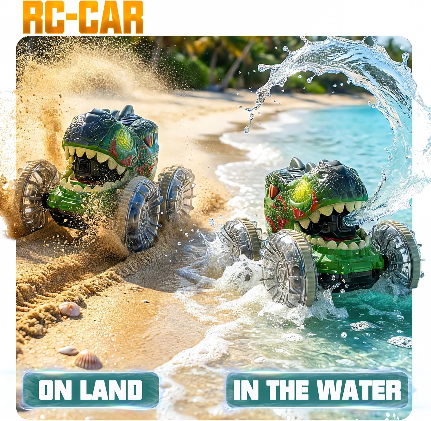 BEZGAR Monster Truck Toys - Dinosaur Toys with Light, Remote Control Car for Water & Land with Water Gun, Remote Control Monster Truck with 360° Spins and Drifting, Remote Control Car for Boys 4-7 - Image 5