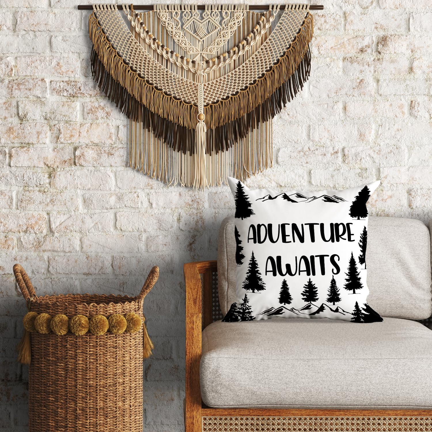 Acheng Adventure Awaits Throw Pillow Cover Mountain Pine Trees/Stay