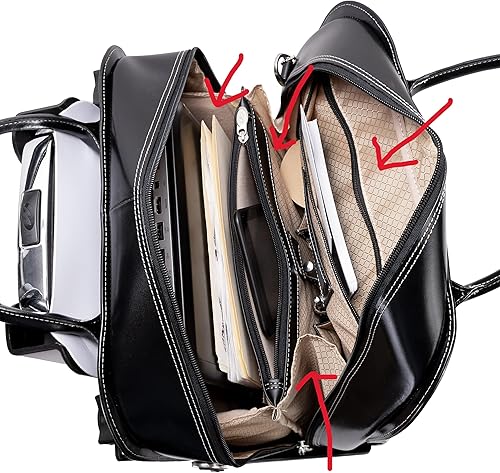 Miniatura 9 de McKlein LA GRANGE - Maletín de negocios para computadora portátil y tableta, de piel desmontable de 15 pulgadas, con ruedas para mujer, bolsa de