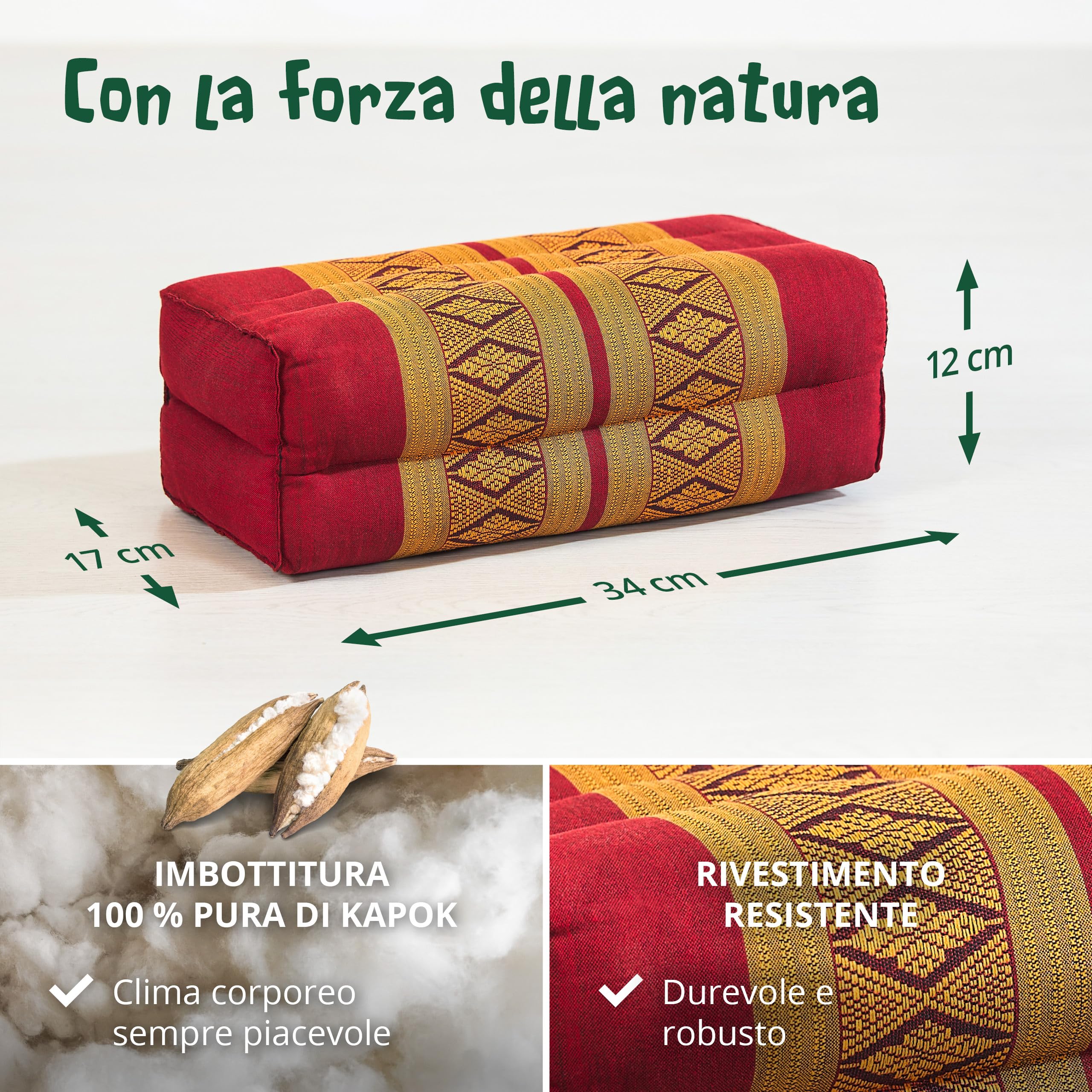 livasia | Cuscino Rigido per Yoga (asana) | Cuscino per Sostegno cervicale o nello Yoga | Cuscino Rettangolare in kapok