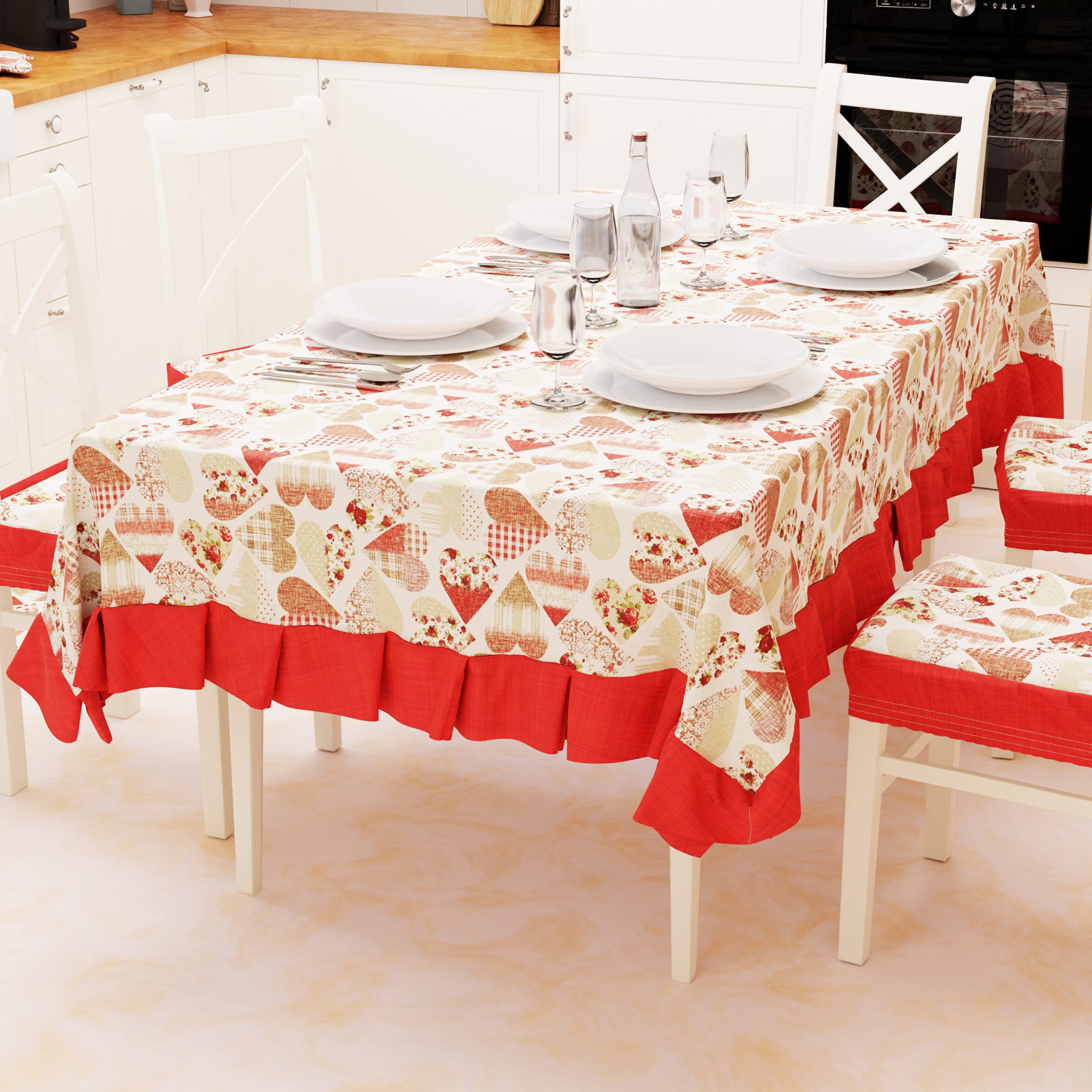 Nappe de table rectonculaire anti-tache avec envers coton motif cœur 12 places