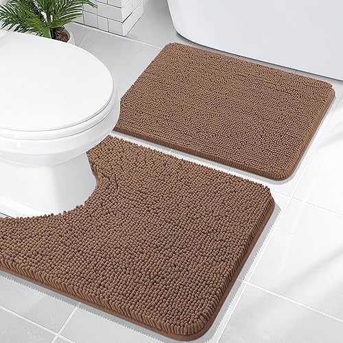 Miniatura 56 de OLANLY Juego de 2 alfombras de baño, tapetes de baño de felpilla suave y absorbente y tapete para inodoro con contorno en forma de U, alfombra de