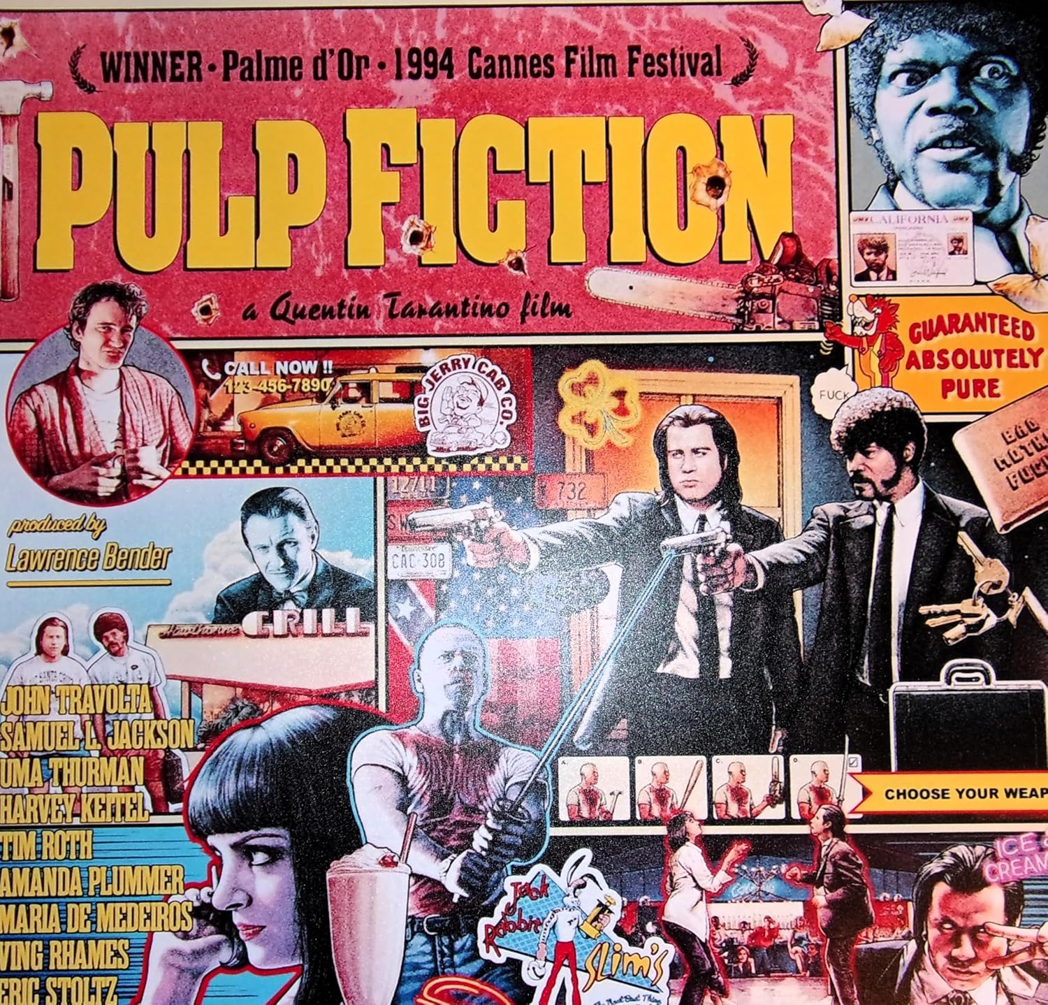 Cleveland Vinyl Pulp Fiction Quentin Tarantino 1994 "Comic Cover Poster 19"x13" Uma Thurman John Travolta image 2