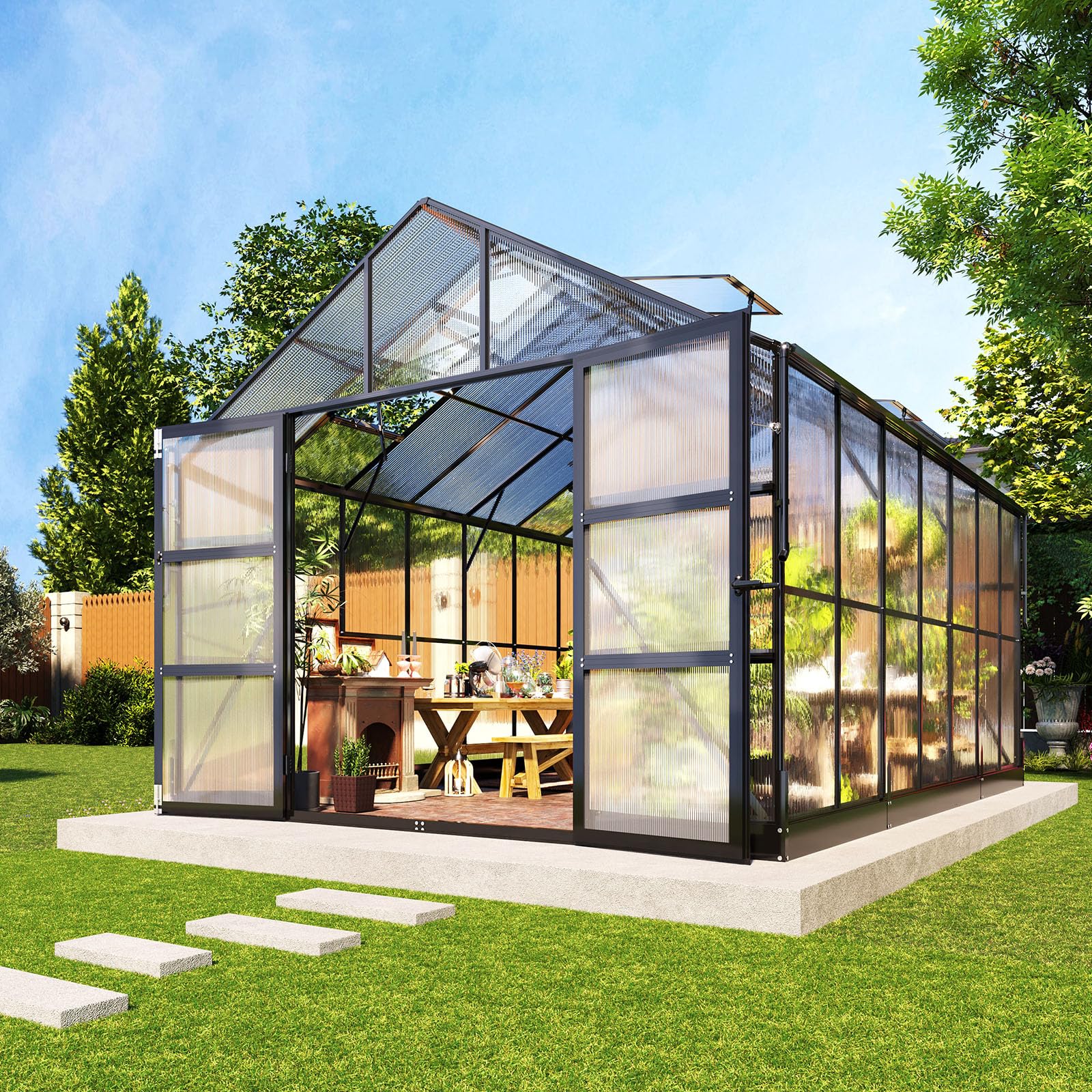 AMERLIFE 10×14×8.4FT Outdoor Polycarbonate Greenhouse