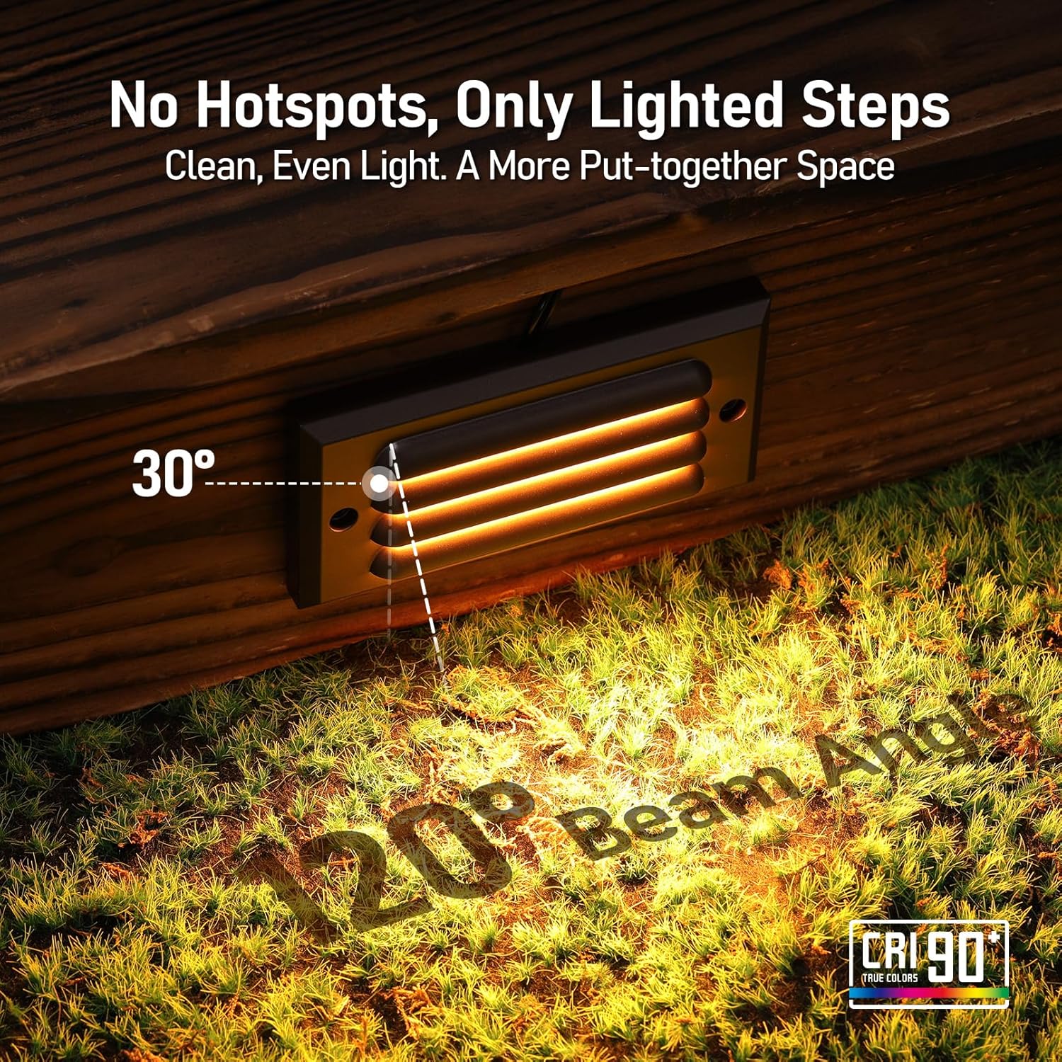 LEONLITE 12-Pack 5CCT Low Voltage LED Step Lights, 5W 12–24V AC/DC Horizontal Louvered Stair Lights Outdoor, IP65 Waterproof, ETL, 1800K/2700K/3000K/4000K/5000K, Aluminum, Oil Rubbed Bronze