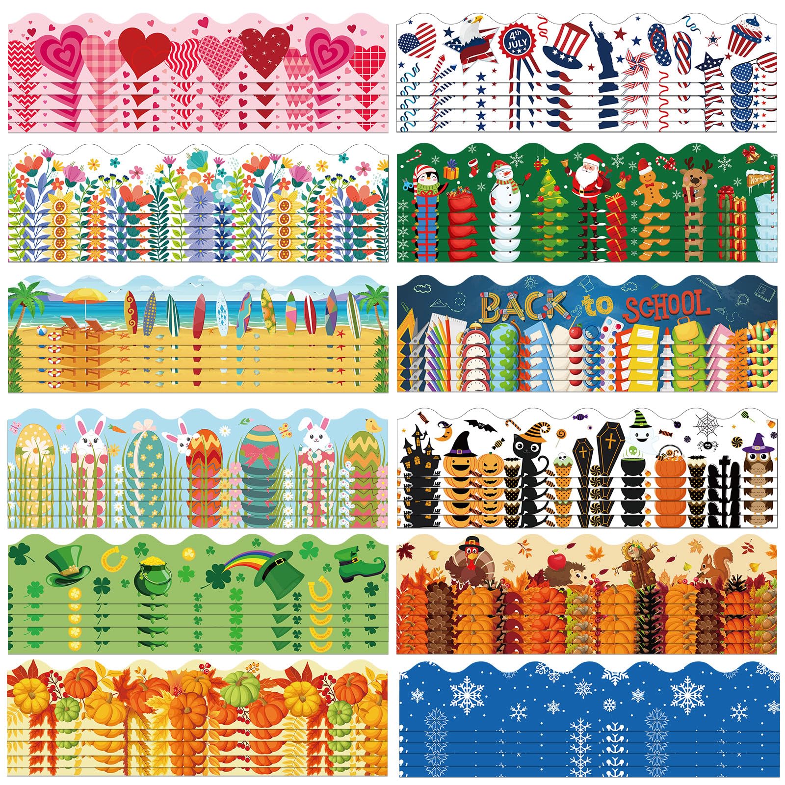 Geyee 180 Pcs Christmas Bulletin Board Borders Decorations Holiday Summer Back to School Fall Thanksgiving Xmas Classroom Borders Bulletin Board Trim