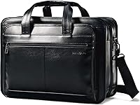 Samsonite Genuine Leather Expandable Briefcase for 15.6" Laptop - Black Business Case with SmartPocket
