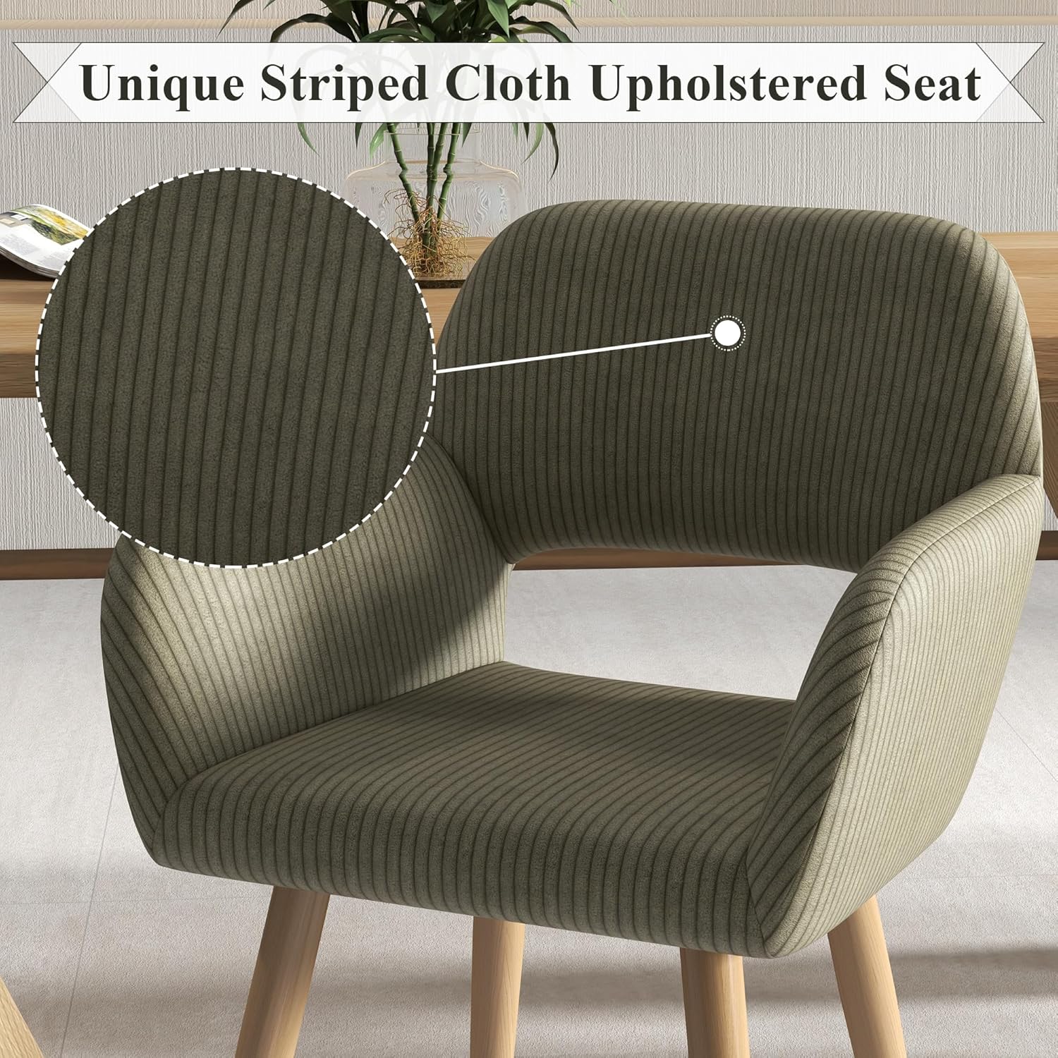 Home Office Desk Chair Set of 1, Corduroy Fabric Vanity Chair for Makeup with Hollow Backrest, Comfy Armchair Wood Frame with Strudy Metal Legs, Dark Green