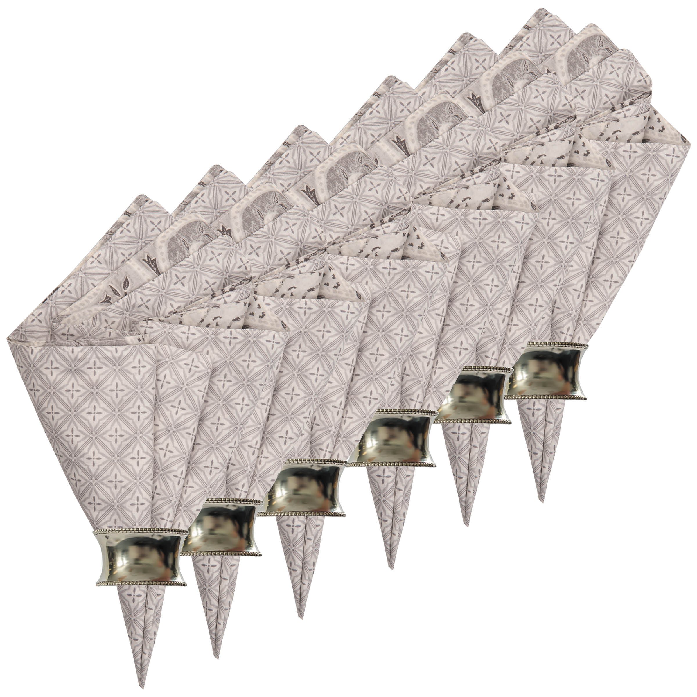 C&F Home Nazima Gray Reversible Cotton Machine Washable Napkin 20X20 Set of 6 Napkin Set of 6 Grey