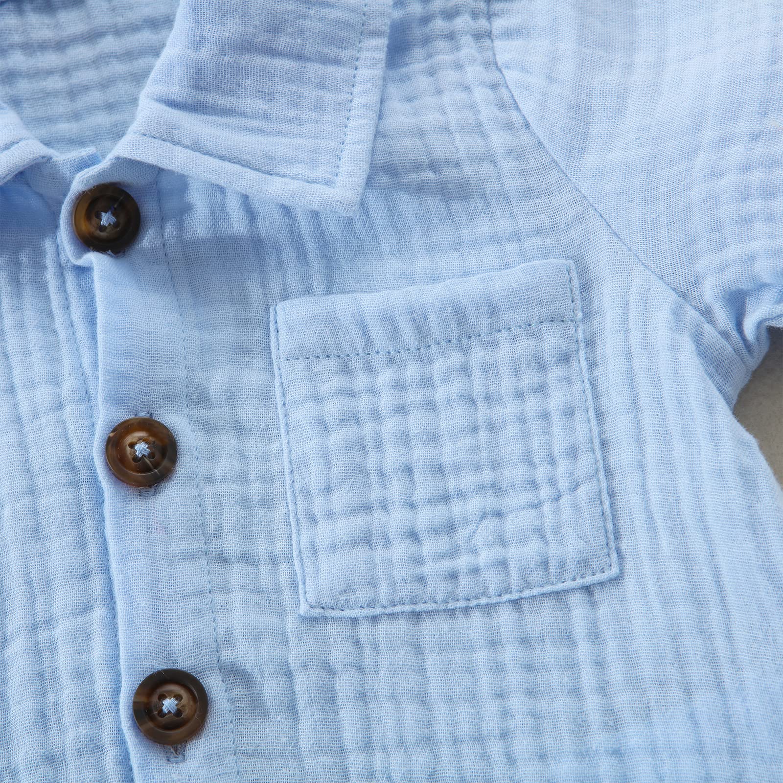 Carolilly Ensemble Eté Enfant Bébé Garçon de 2 Pièces, Chemise Boutonné Col à Revers à Manches Courtes en Coton+ Shorts Assorti (0-3 ans)