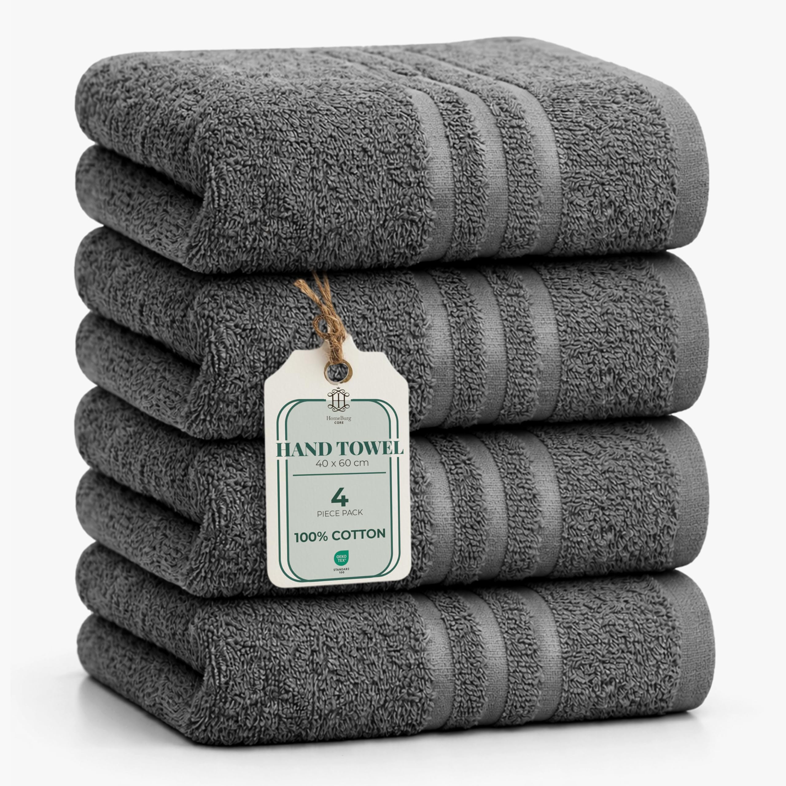 HomeBurg CORE 4-Piece Cotton Hand Towels for Bathroom and Kitchen