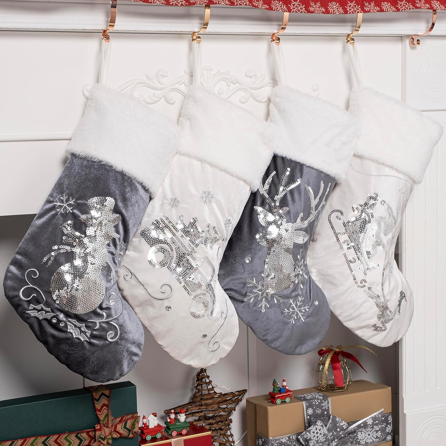 BHD BEAUTY Bohemian Style Christmas Stocking Set of 5 Tassel Xmas Stocking Boho Macrame Decorations Farmhouse Mantel Hanging Ornament for Xmas Holiday Party