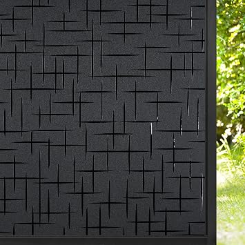 rabbitgoo Blackout Window Film, Sun Light Blocking Room Darkening Privacy Window Cover, Removable Day Sleep Black Out Shades Tint for Home Frosted Glass Film, 3D Cross, Black, 17.5" x 78.7" | Full Light Blocking, Room Darkening, Day Sleep Use, Privacy Shield, No Glue, Removable Cling, for Home and Bedroom Glass