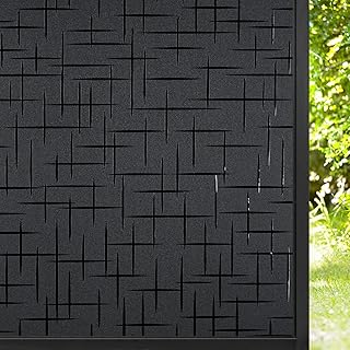rabbitgoo Blackout Window Film, Sun Light Blocking Room Darkening Privacy Window Cover, Removable Day Sleep Black Out Shades Tint for Home Frosted Glass Film, 3D Cross, Black, 17.5" x 78.7"