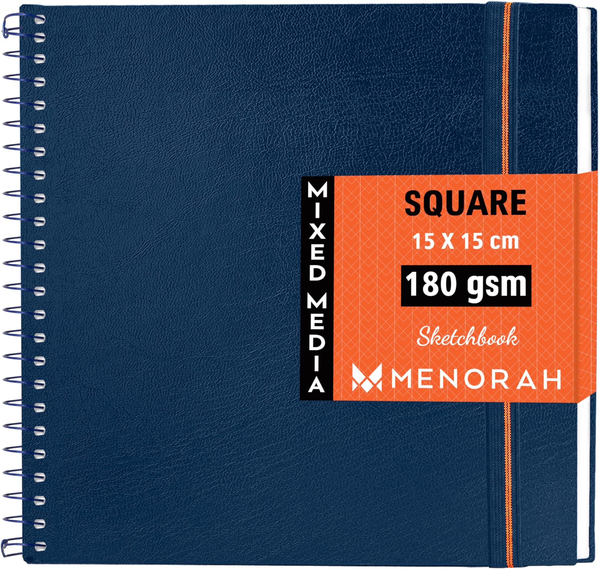 Square Spiral Sketch Book for Artist - 180 GSM - 100 Pages/50 Sheets - Square Sketchbook for Drawing, Painting, Acrylics, Gouache - Metal Spiral Bound -(15.0 x 15.0 cm) - Dark Blue