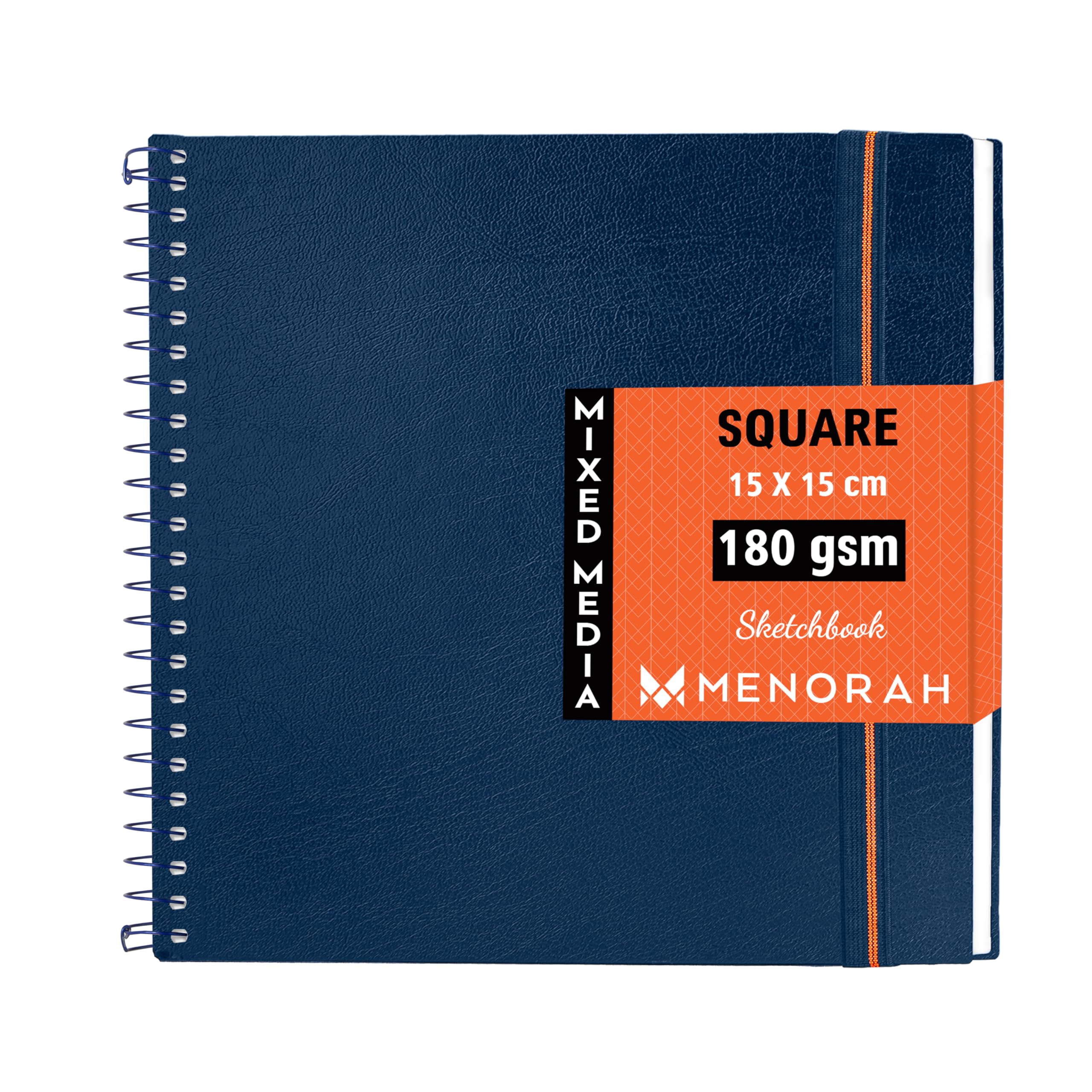 MENORAH - Spiral SQUARE SketchBooks for Artist - 180 GSM - 100 Pages/50 Sheets - Square Drawing Sketchbook, Art Journal, Painting, Light Watercolour, Acrylics Paints, Gouache - Metal Spiral Bound - (15.0 cm x 15.0 cm) - (Acid free) DARK BLUE