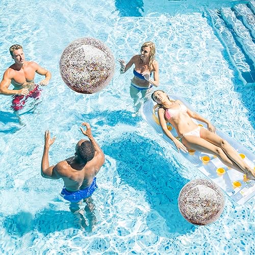 Miniatura 6 de Paquete de 5 bolas inflables de playa con purpurina para decoración de fiesta de San Valentín de 24 pulgadas y 16 pulgadas, bolas de juguetes de