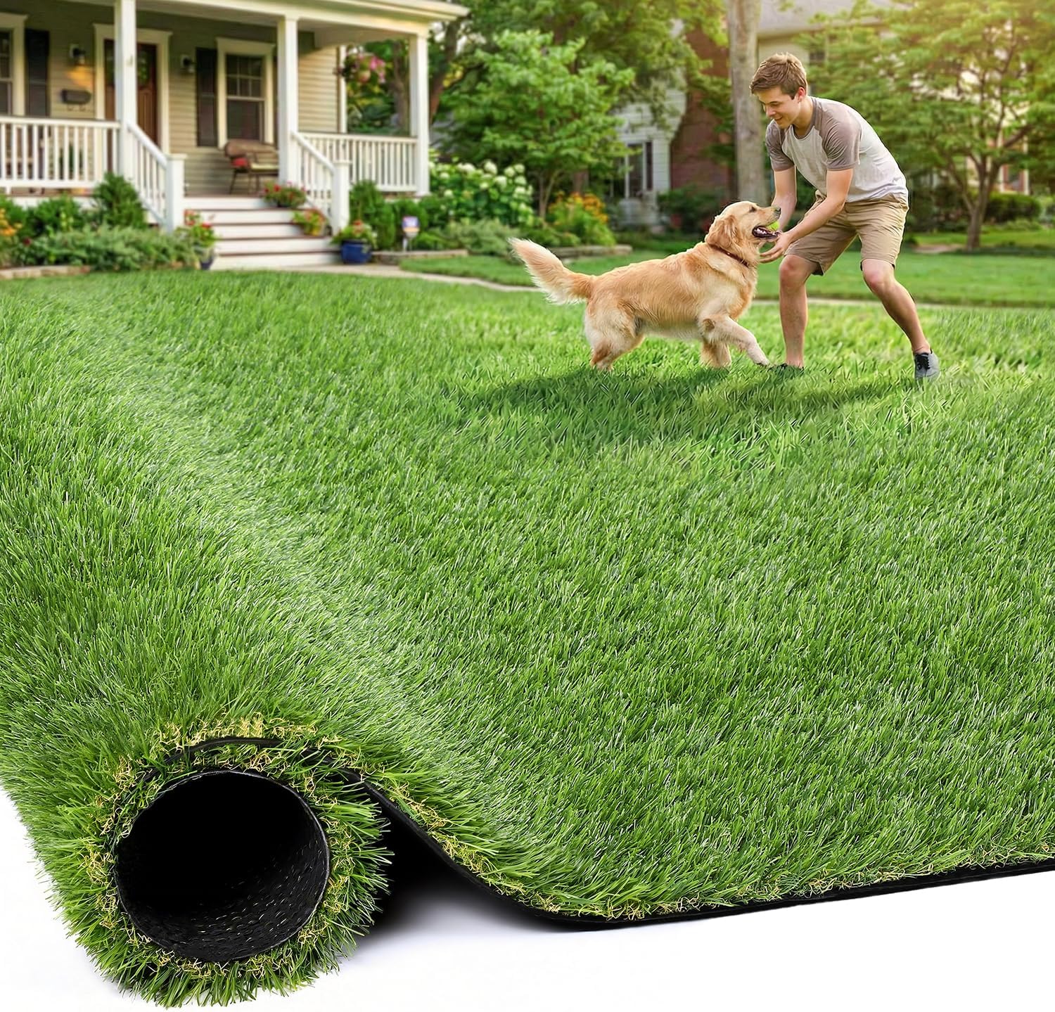 Artificial Grass Rug Indoor Outdoor, 3 x 5FT Faux Grass Turf with Drainage Holes, Realistic Artificial Lawn Rug Dog Pets Mat, Turf Carpet for Garden Lawn Landscape Balcony Patio Backyard Easter Decor