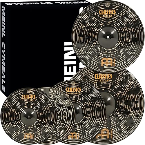 Meinl Cymbal Set Box Pack with 14” Hihats, 20” Ride, 16” Crash, Plus a FREE 18” Crash – Classics Custom Dark – Made In Germany, TWO-YEAR WARRANY (CCD460+18)