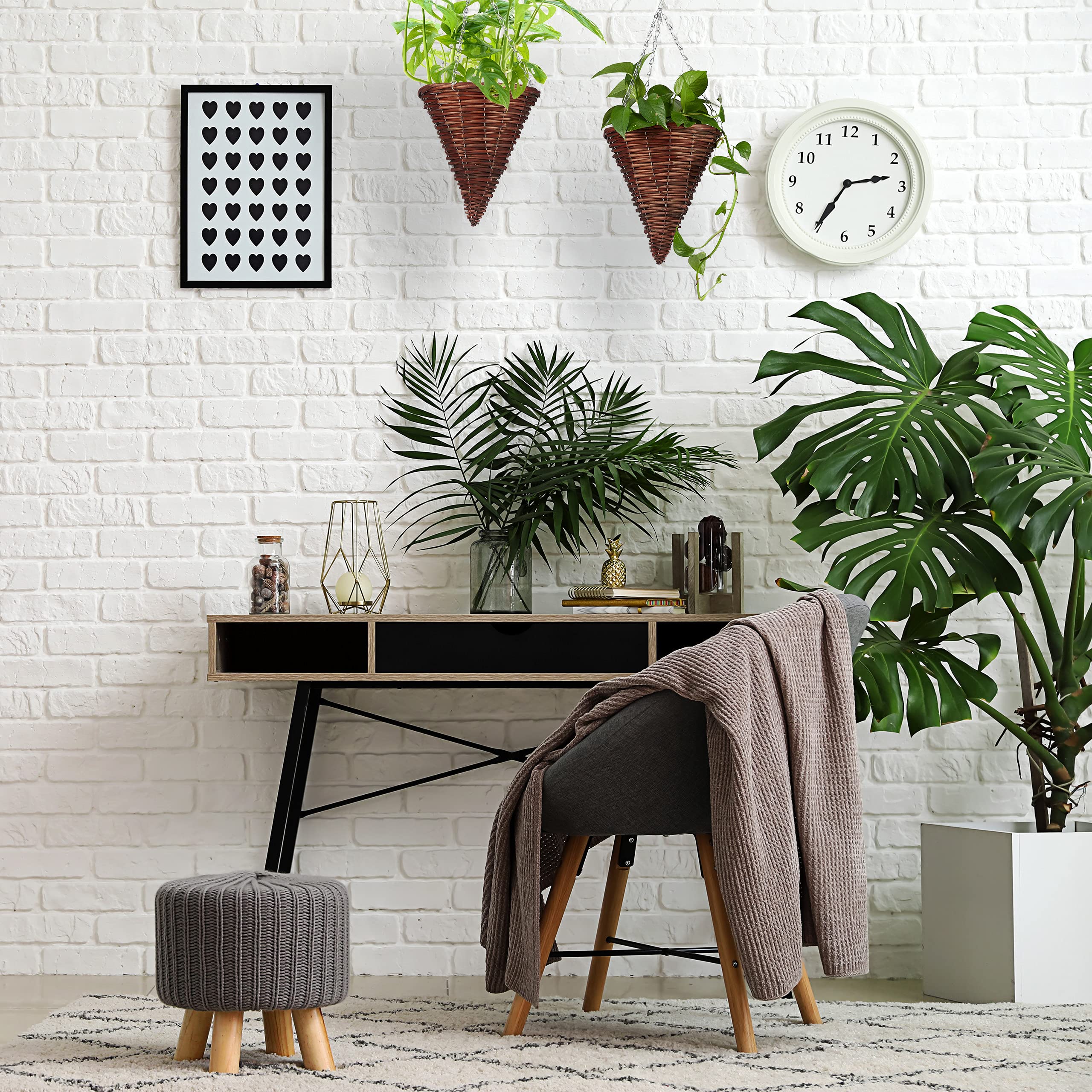 relaxdays Suspension pour Plantes en Lot de 3, Panier tressé en Osier, Fait Main, Pot de Fleur HxD 30 x 25 cm, Brun