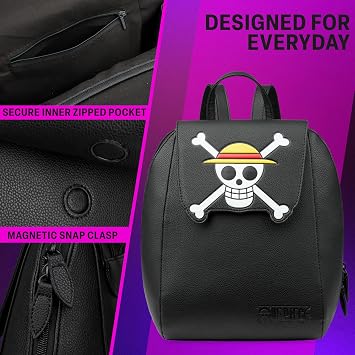 Get Trend One Piece Backpack for Women & Teens, Cute Anime Work & Travel Ladies Bag, PU Faux Leather Bag Girls, Gifts for Her (Black One Piece)