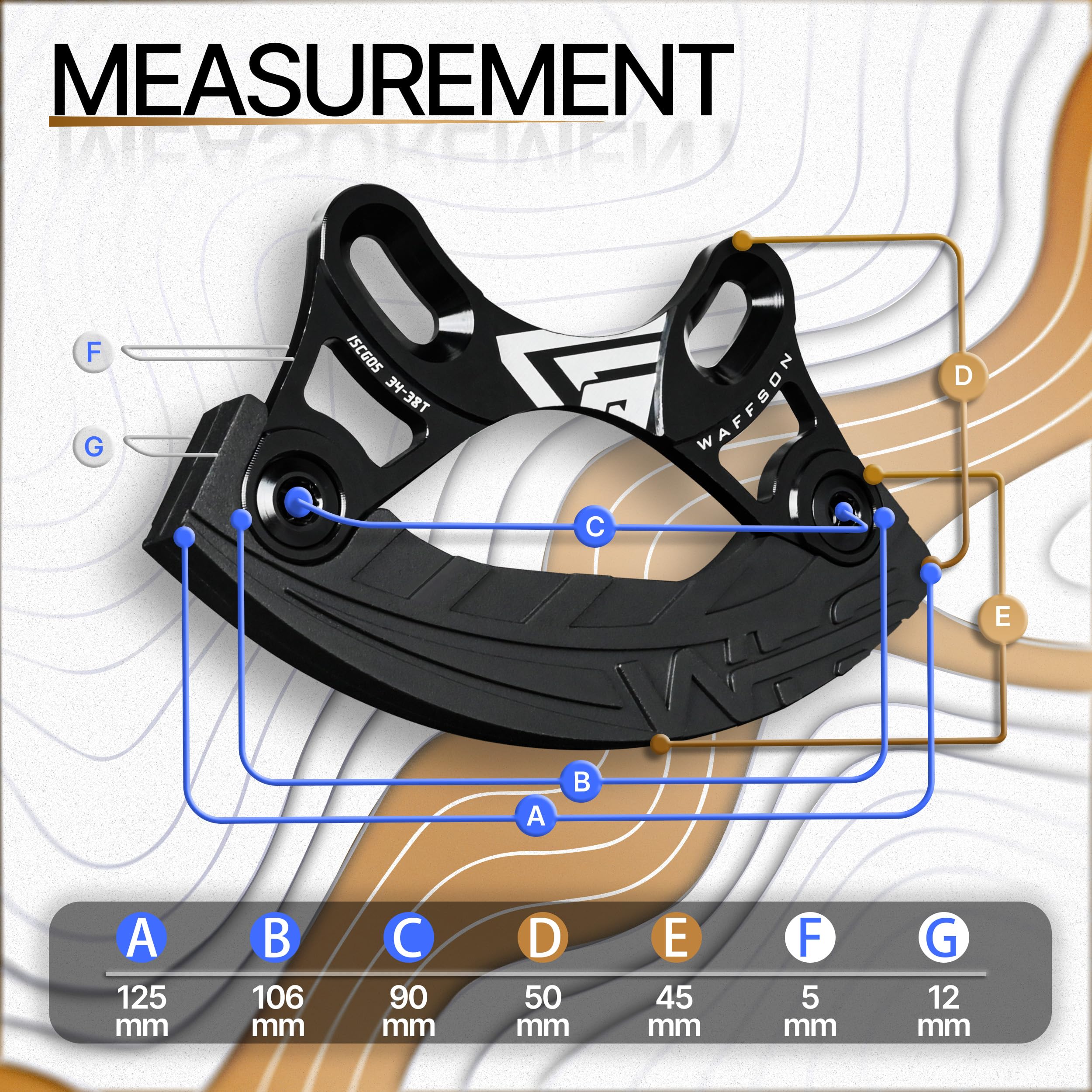 WFS ARMOR-B Bash Guard 34-38T, uchwyt ISCG05, osłona łańcucha MTB do roweru górskiego, osłona łańcucha, złota