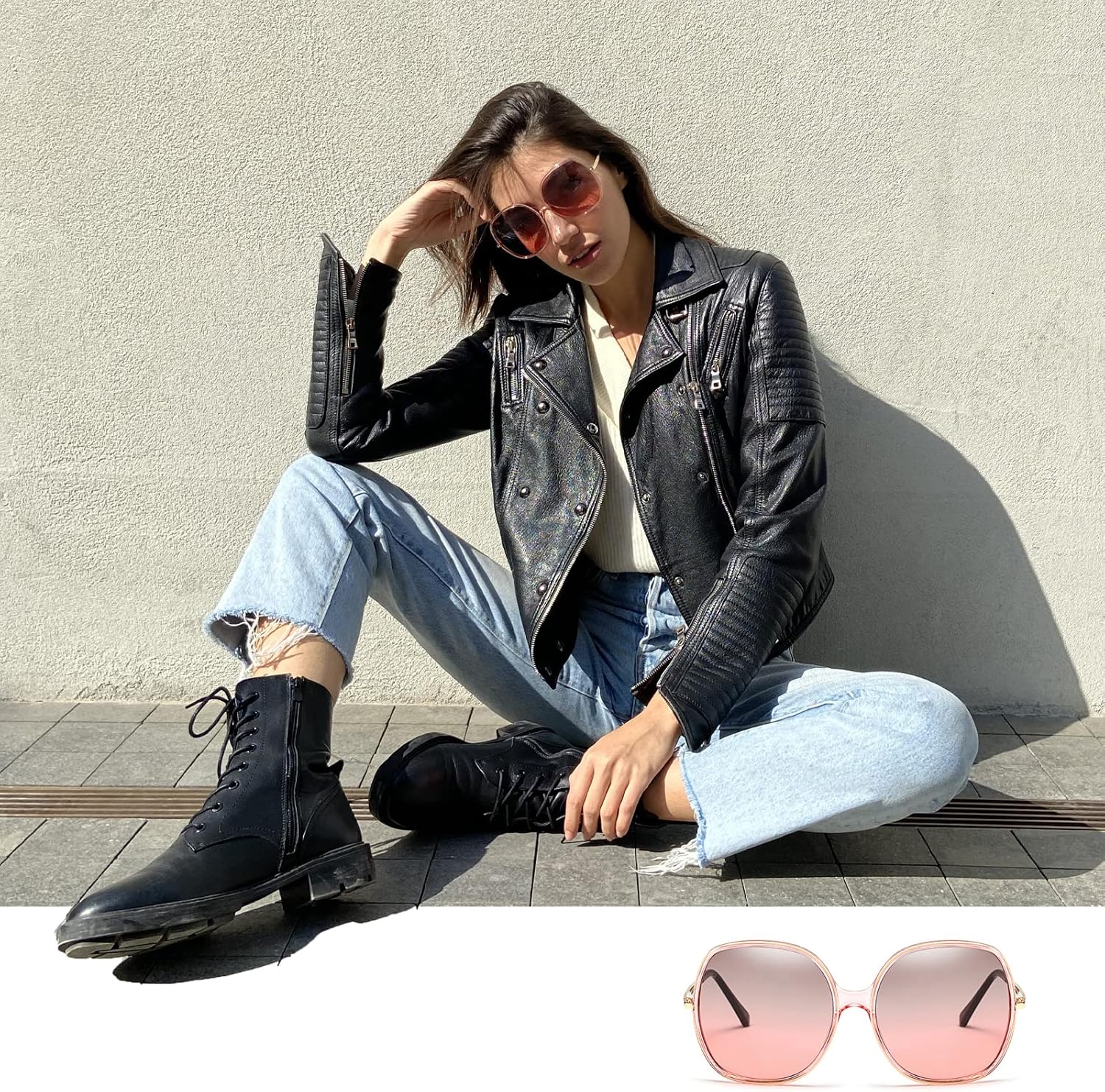 Freckles Mark 70s Super Oversize Square Sunglasses for Women Vintage Rectangular Plastic Frame - Image 3