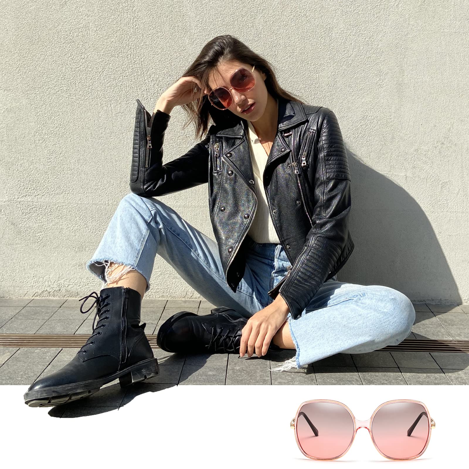 Freckles Mark Damen 70er super-Oversize-Platz Sonnenbrillen für Vintage-rechteckige kunststoffrahmen übergröße rosa-grün