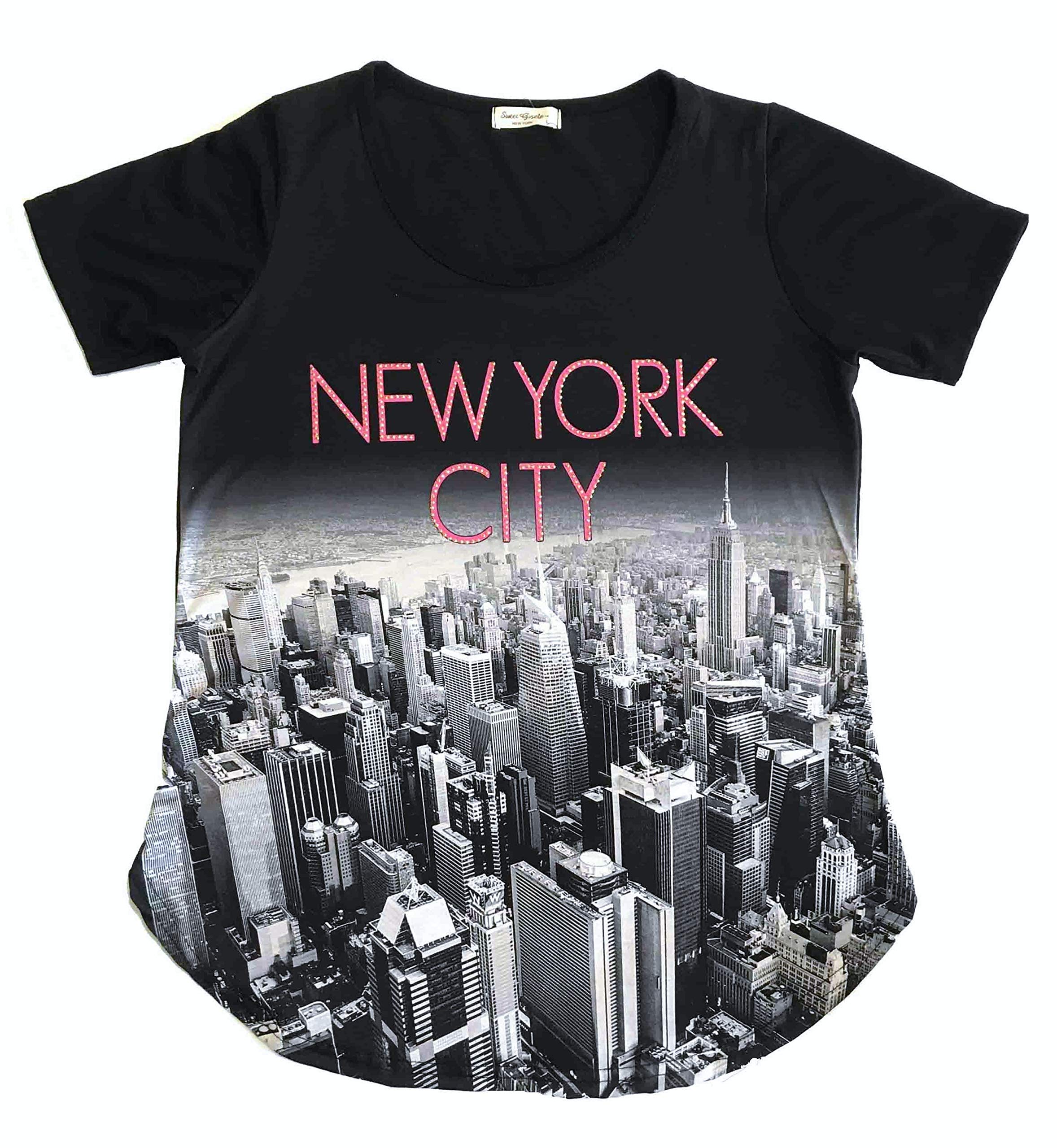 Made in USA - New York NYC T-Shirt - Colorful and Vivid Printing - Decorated with Rhinestones