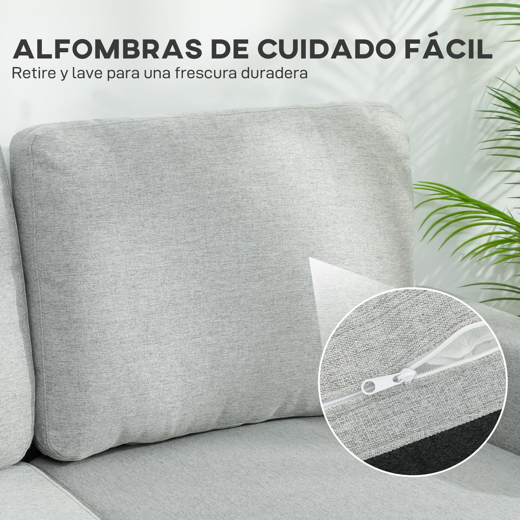 HOMCOM Sofá Cama Chaise Longue de 3 Plazas Reversible Tapizado en Lino Gris | Ambos Lados con Almacenaje, Sofá Cama Esquinero Desplegable, Fundas de Cojines Removibles, para Salón
