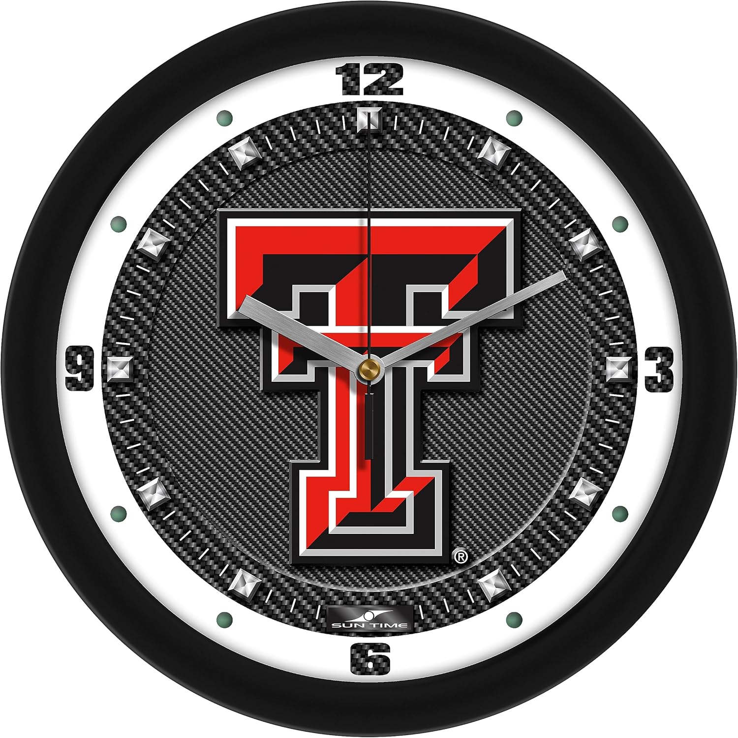 SunTime Texas Tech Red Raiders Wall Clock, Printed Carbon Fiber Team Art, Silent Non-Ticking Quartz Movement, 11.5"