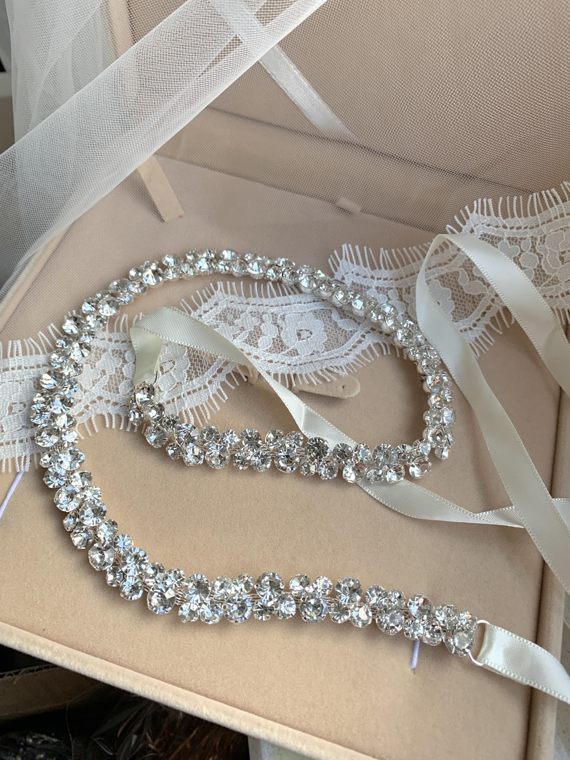 Brautgürtel Silber – Strass Taillengürtel mit Satinband Ivory | Glitzergürtel für Brautkleid | Hochzeit Taillenband Braut Hochzeitsgürtel Strass