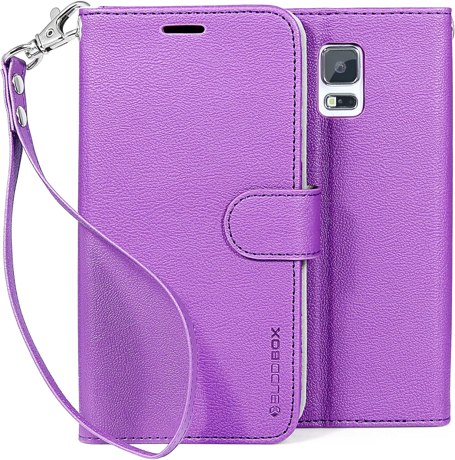 Galaxy S5 Case, BUDDIBOX [Wrist Strap] Premium PU Leather Wallet Case with [Kickstand] Card Holder and ID Slot for Samsung Galaxy S5, (Purple)