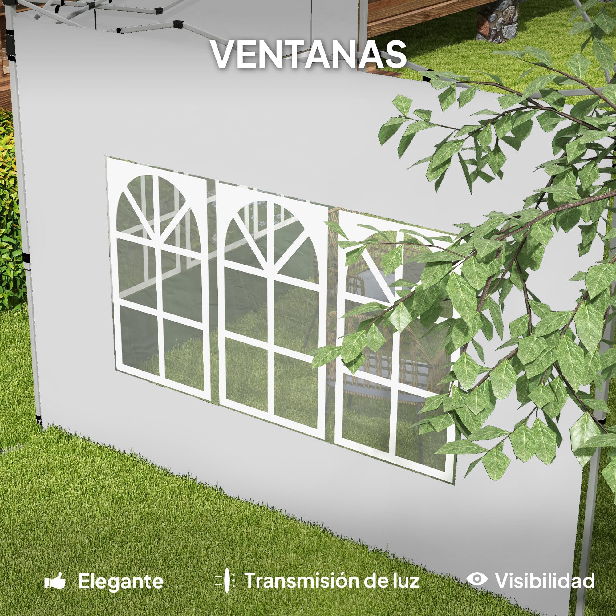 Outsunny 2 Paredes Laterales para Carpas de 3 x 3/3 x 4 m, 295x195 cm, Paredes Laterales de Repuesto para Cenador de Tela Oxford con Ventana, para Jardín, Exteriores, Fiestas, Blanco