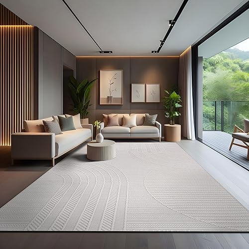 CAMILSON Micro Loop Rug 9x12 Modern Luxury Geometric Arch Large Area Rugs Soft High and Low Pile Stain Resistant Easy-Cleaning Non-Shedding for Living Room Indoor Carpet (9 x 12 / White)