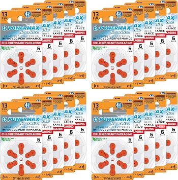 Powermax Size 13 Hearing Aid Batteries, 120 Count Long-Lasting Battery Pack, Orange Long Tab for Easy Change