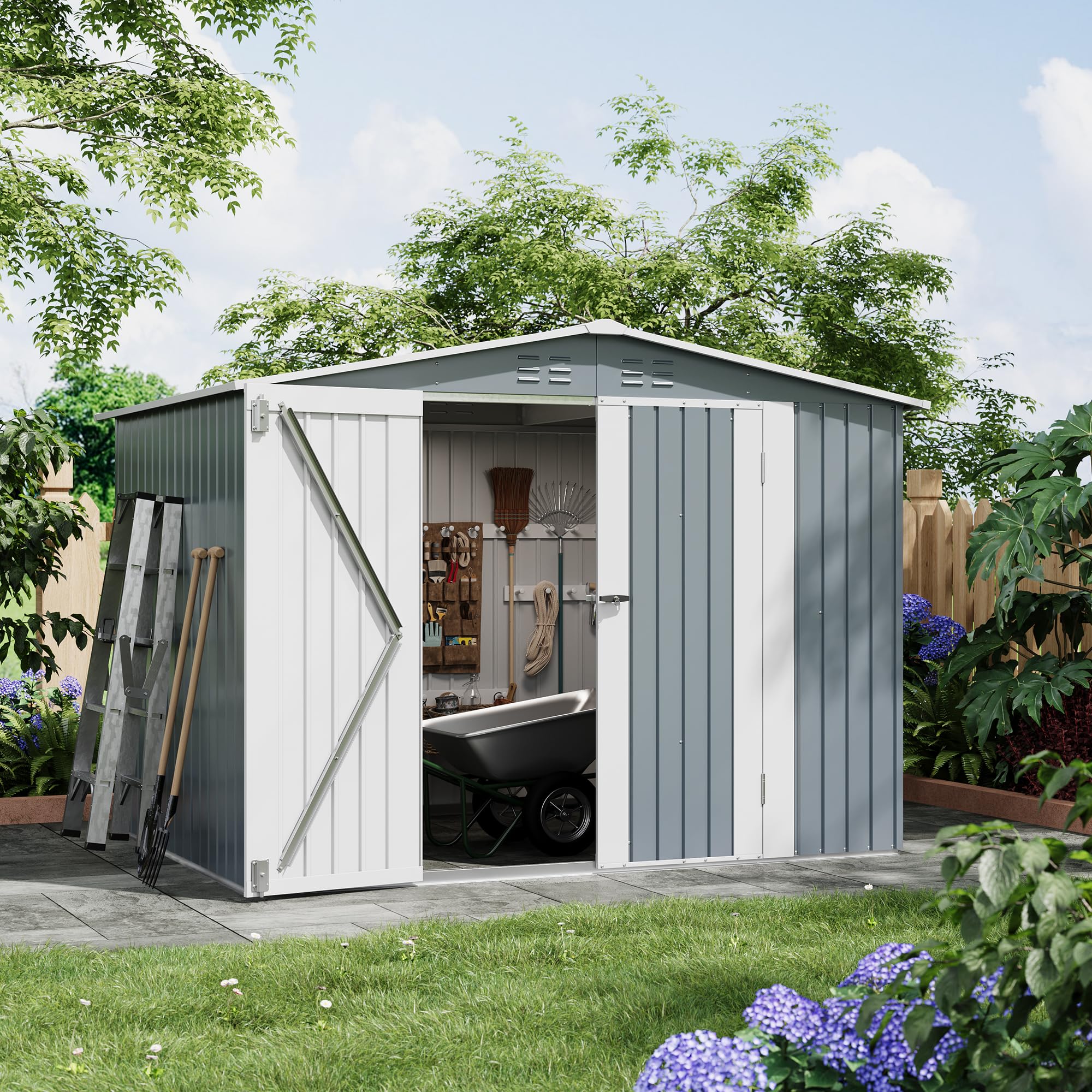 Photo 1 of *PARTIAL SET*
Garvee Outdoor Storage Shed 8x6 FT, Metal Garden Tool Shed with Lockable Double Doors & Vents, Weather-Resistant Backyard Storage Shed for Tools, Lawn Equipment & Patio