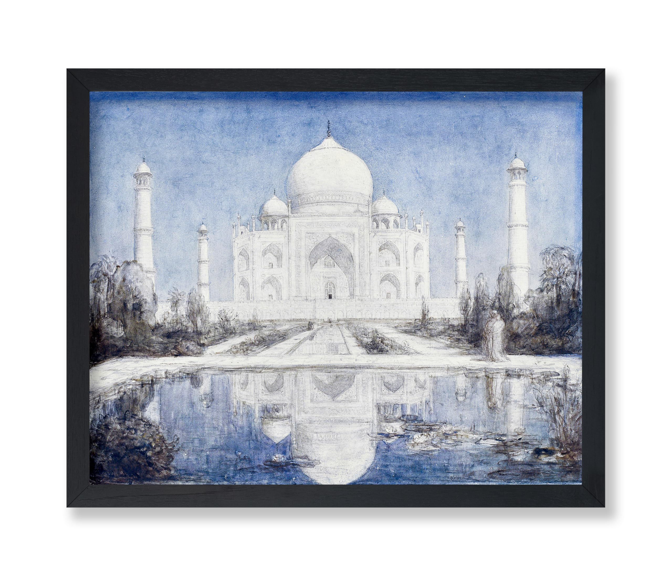 Poster Master Vintage India Taj Mahal Poster - Retro Taj Mahal in Moonlight Print - Watercolor Art - Architecture Gift for Men, Women, Travel Lover -