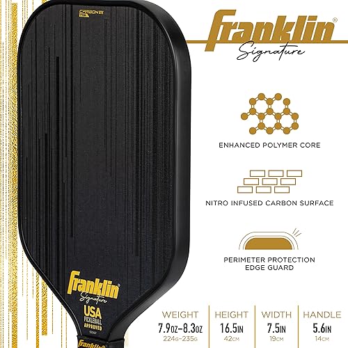 Miniatura 4 de Franklin Sports Paletas de pickleball Pro Serie Firma STK Fibra de Carbono Pickleball Aprobado USAPA - Núcleo de polipropileno