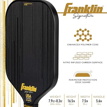 Franklin Sports Pro Pickleball Paddles-Signature Series STK Carbon Fiber-Pickleball USAPA Approved-Polypropylene Core