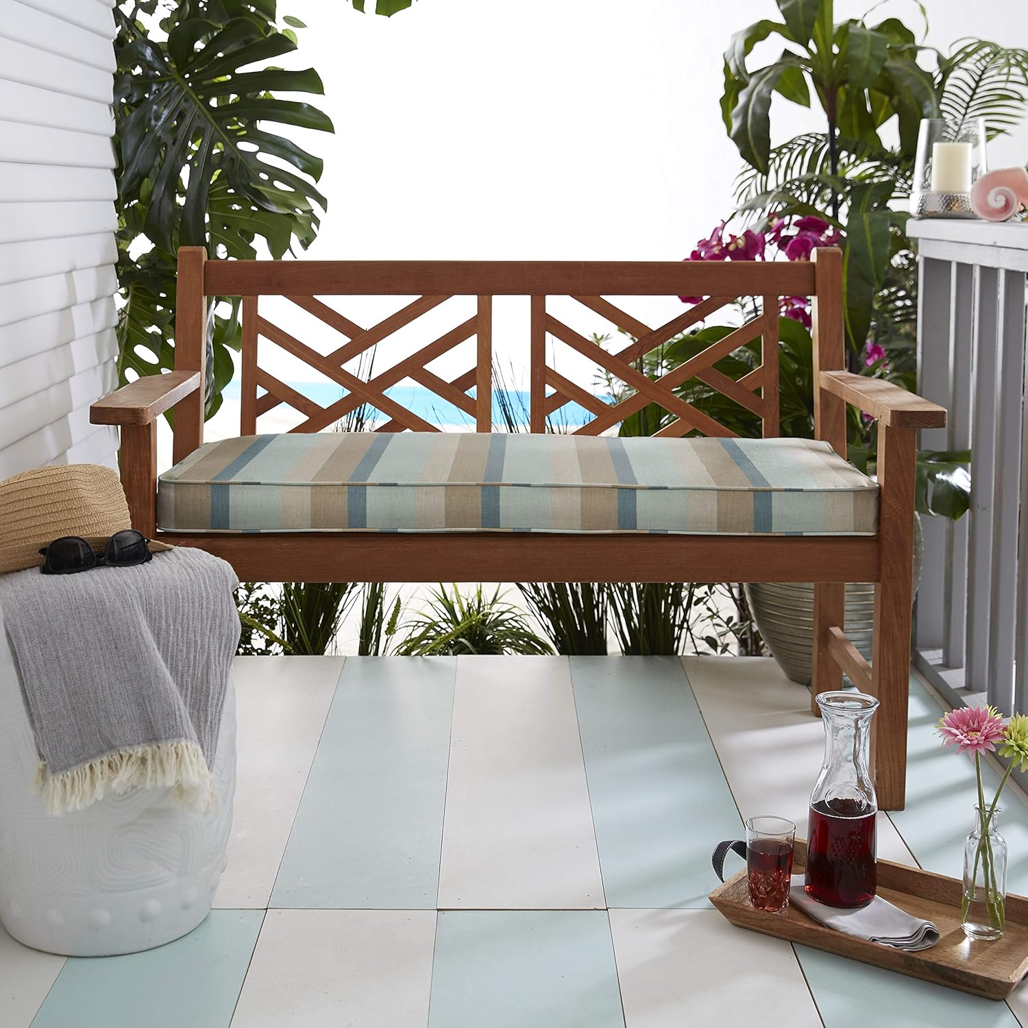 Sorra Home CBENCH-SB Stripes Indoor/Outdoor Bench Cushion-Bristol, 1 Count (Pack of 1), Sunbrella-Gateway Mist 5 Sq Ft