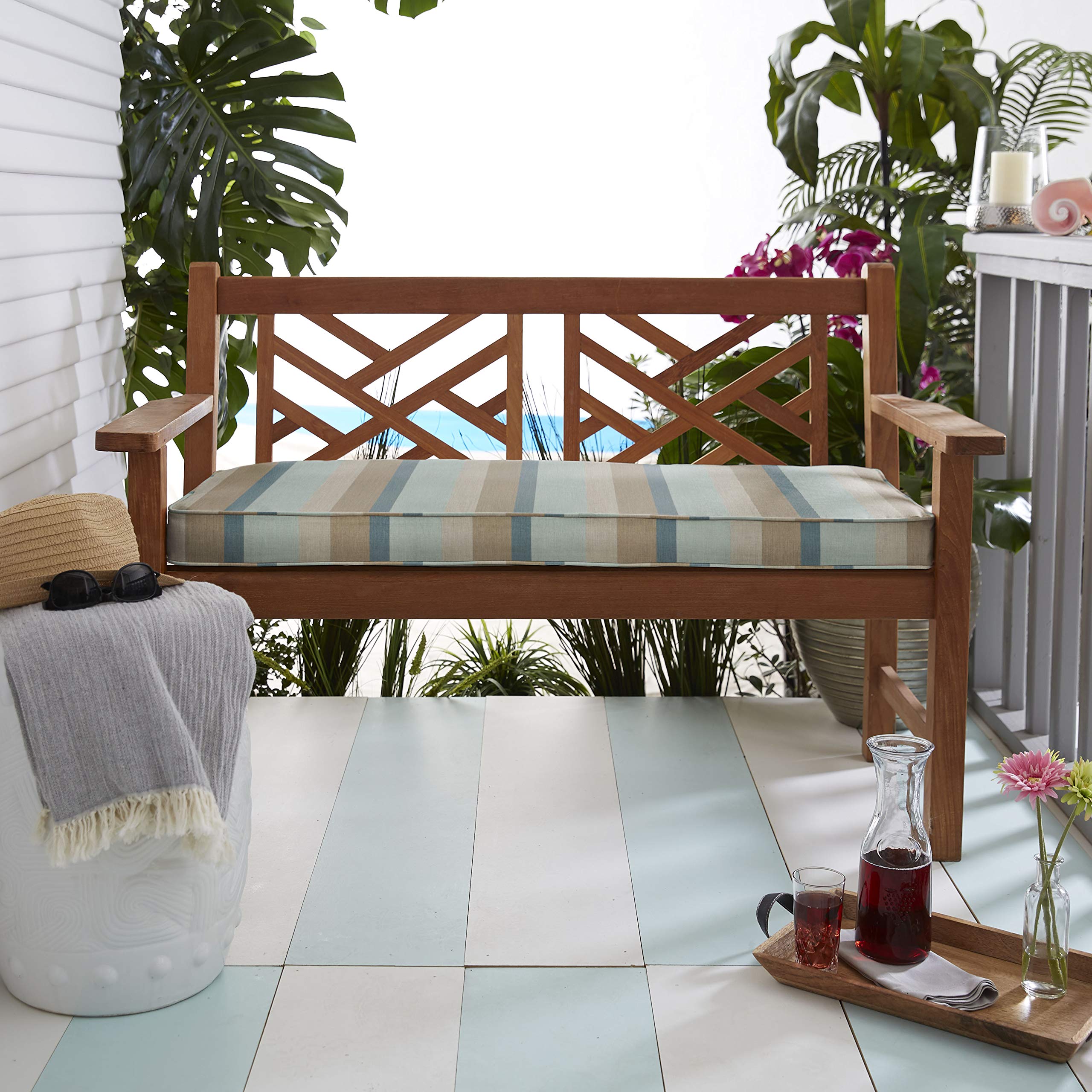Sorra Home CBENCH-SB Stripes Indoor/Outdoor Bench Cushion-Bristol, 43 in W x 18 in D, Sunbrella-Gateway Mist