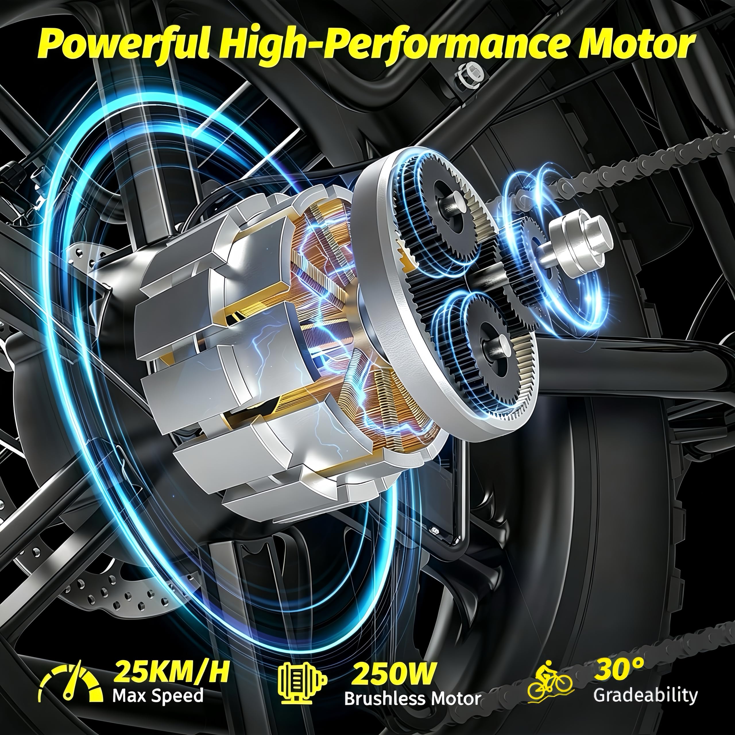 DEEPOWER A5 Vélo Électrique, Batterie Amovible 48V 15.6Ah, Autonomie 110 KM, Moteur Couple 85 N·m, Vélo Électrique Pliable pour Adultes Pneus Large 20'' x 4.0, 7 Vitesses, Suspension Complète