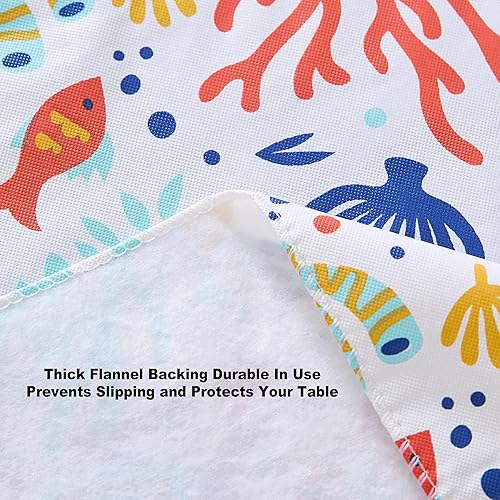 Miniatura 7 de Newbridge Under The Sea Coastal - Mantel de vinilo con respaldo de franela colorido estampado de peces tropicales y coral con reverso de franela