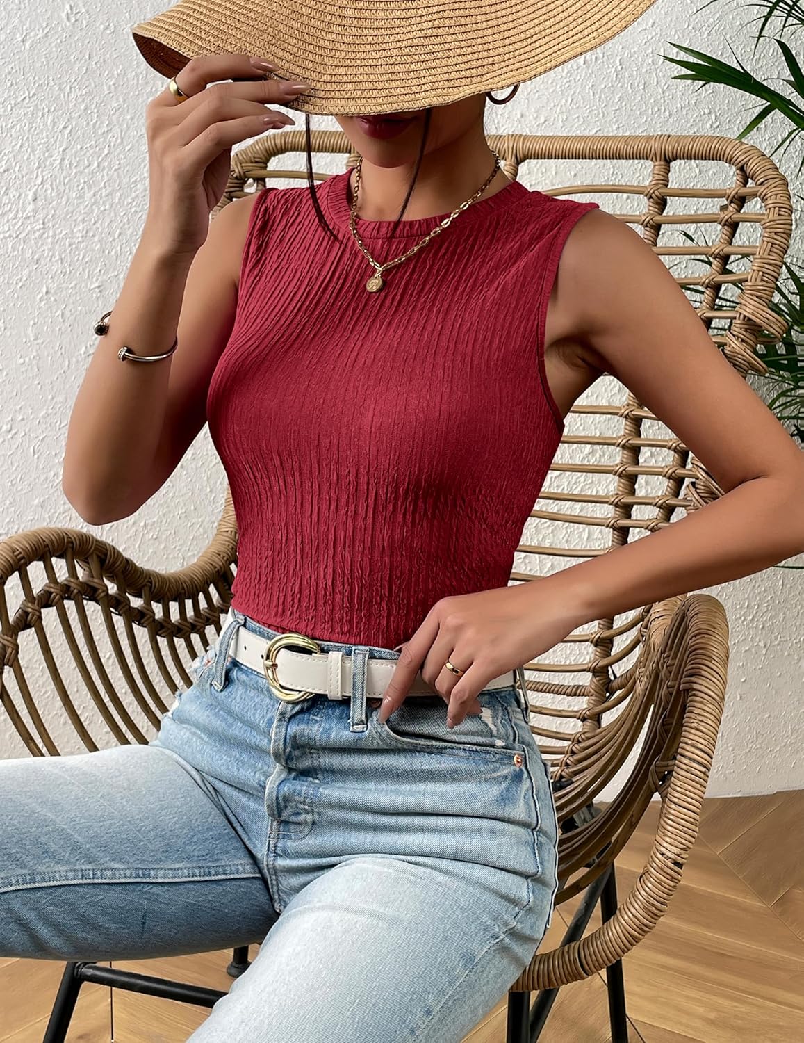 Zeagoo Women's High Neck Tank Top 2026 Summer Casual Ribbed Knit Slim Fitted Basic Textured Sleeveless Shirts - Image 2