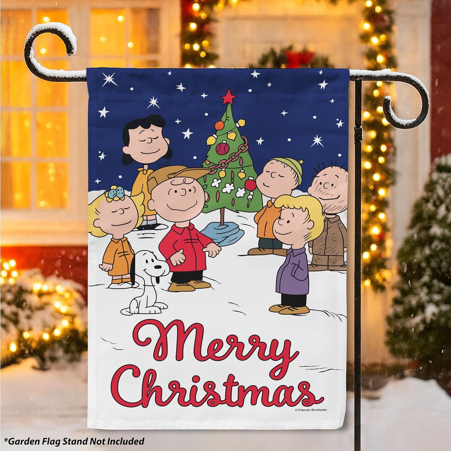 Flagology, PEANUTS® Charlie Brown Merry Christmas Garden Flag 12" x 18", Holiday Outdoor Flag, Exclusive Premium Fabric, Officially Licensed PEANUTS® Christmas Décor